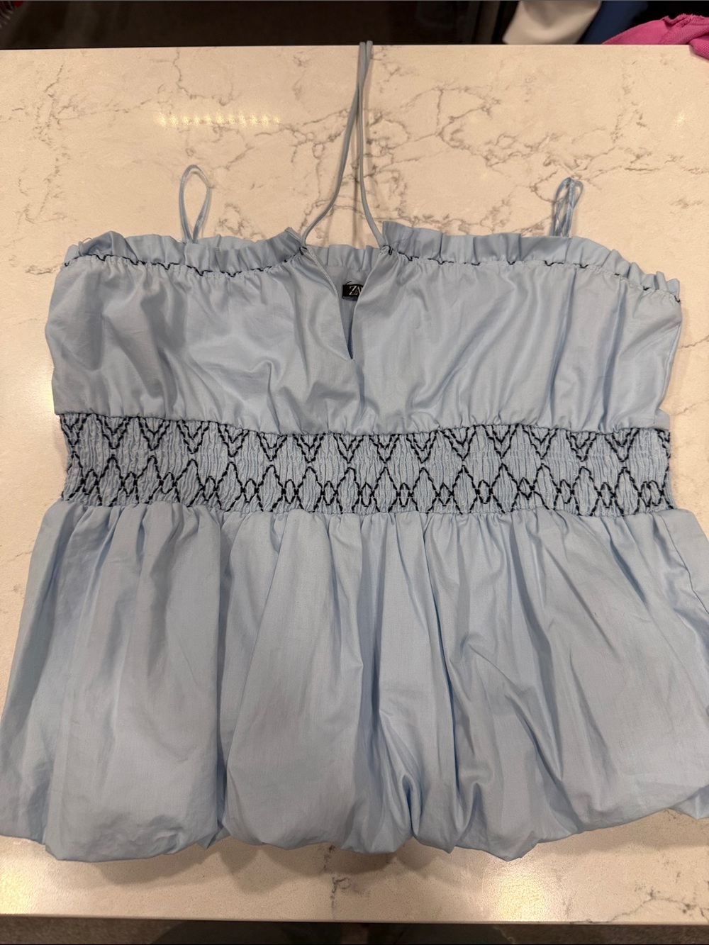 Zara Light Blue Smocked Cami Top with halter strings Size M